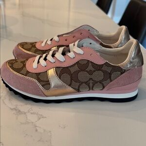 Coach Women's Pink and Tan Sneakers Size 7